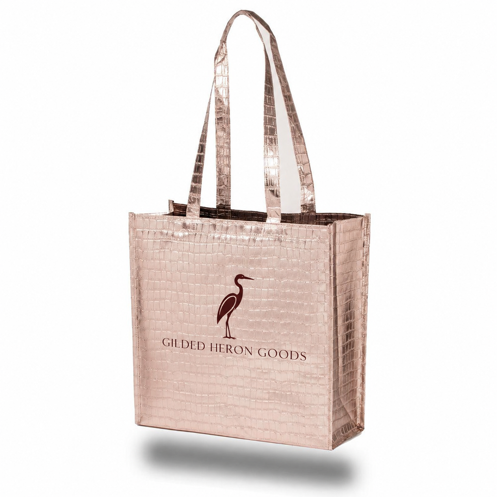 Medium Polypropylene Glam Metallic Croc Shopper Bag (14'' W X 14'' H) 105 Gsm