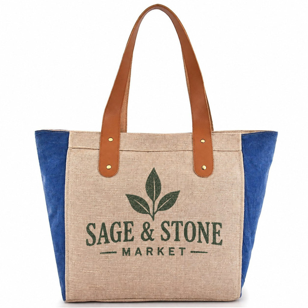 Large Cotton Canvas Tote Bag (21.25'' W X 13.4'' H) 18 Oz Cotton Side Panels/Jute Front&Back