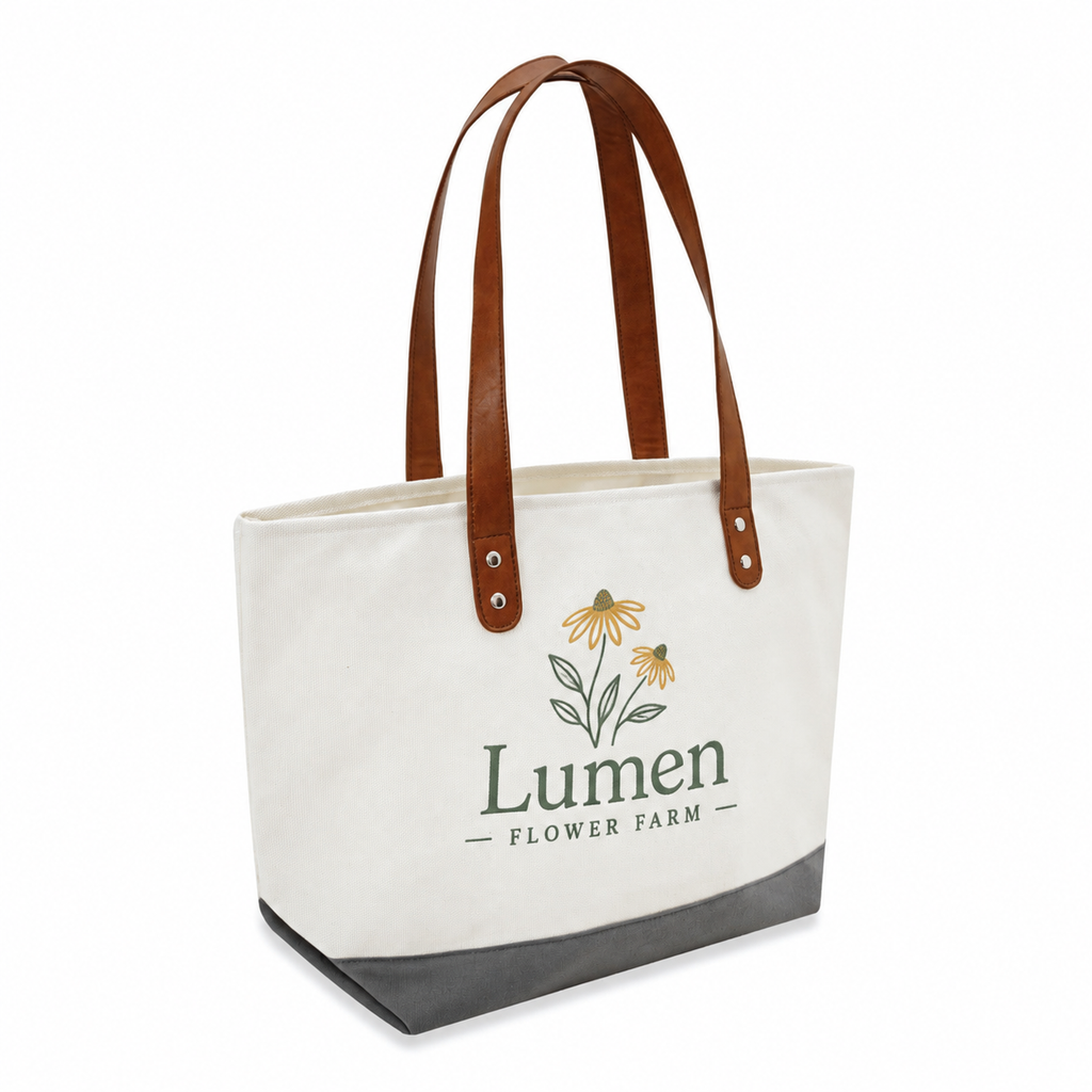 Large Cotton Canvas Classic Leather Handle Tote Bag (20.5'' W X 13'' H) 18 Oz