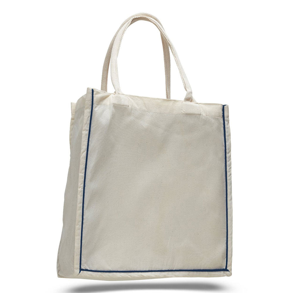Large Cotton Canvas Bag (15'' W X 16'' H) 6 Oz-Bag-Brand Your Tote-Natural-Navy Blue-Brand Your Tote