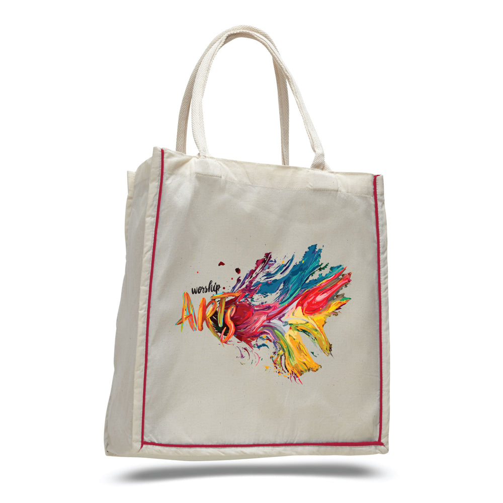 Large Cotton Canvas Bag (15'' W X 16'' H) 6 Oz-Bag-Brand Your Tote-Natural-Red-Brand Your Tote