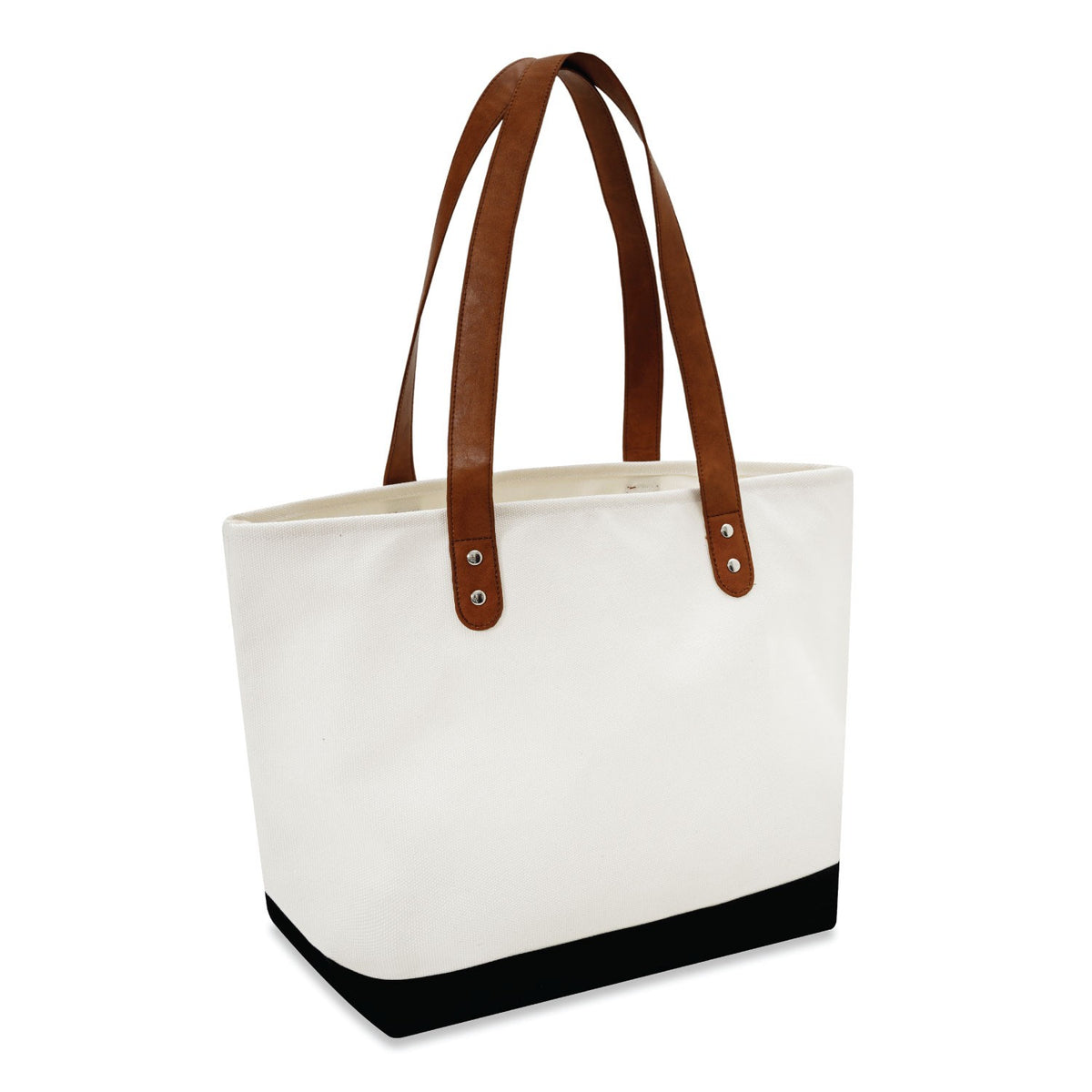 Large Cotton Canvas Classic Leather Handle Tote Bag (20.5'' W X 13'' H) 18 Oz-Tote Bag-Brand Your Tote-Natural-Black-Brand Your Tote