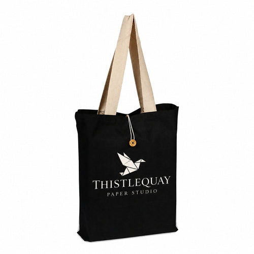 Black-Natural Button Up Color Canvas Tote (15 x 16 x 3 in)