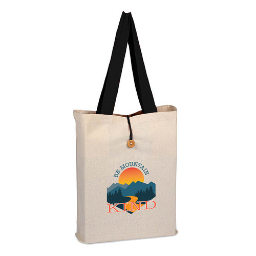 Natural-Black Button Up Canvas Tote (15 x 16 x 3 in)