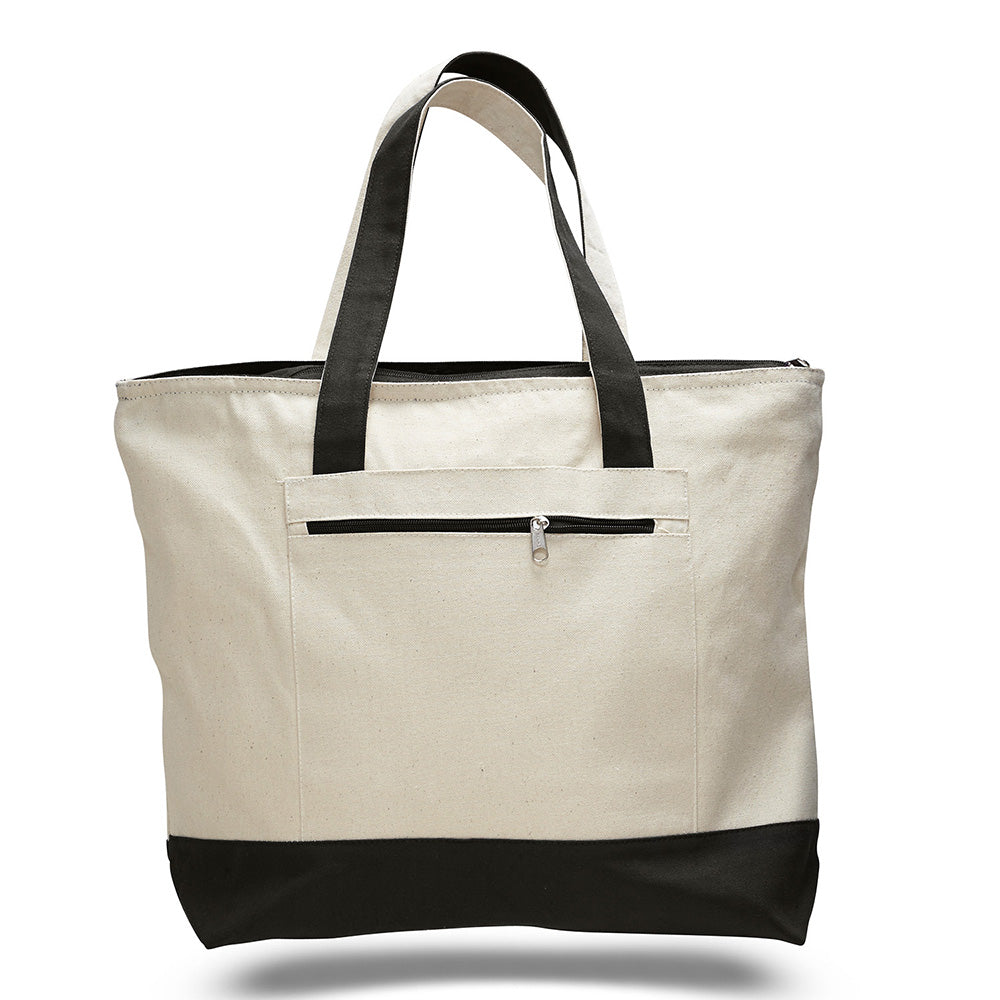 Large Cotton Canvas Tote Bag (18'' W X 14'' H) 12 Oz-Tote Bag-Brand Your Tote-Natural-Black-Brand Your Tote
