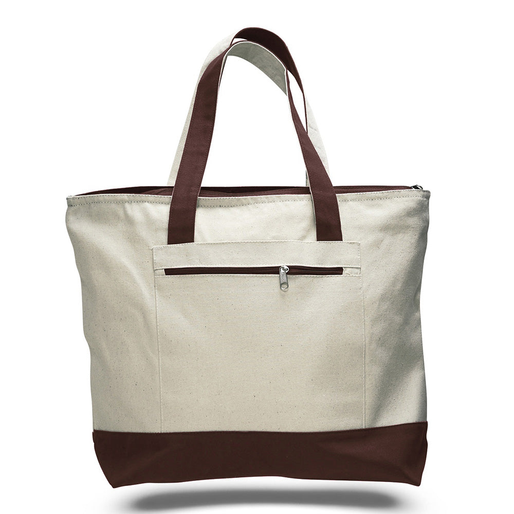 Large Cotton Canvas Tote Bag (18'' W X 14'' H) 12 Oz-Tote Bag-Brand Your Tote-Natural-Chocolate Brown-Brand Your Tote