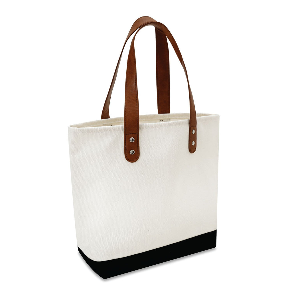 Medium Cotton Canvas Classic Leather Handle Tote Bag (15.75'' W X 12'' H) 18 Oz-Tote Bag-Brand Your Tote-Natural-Black-Brand Your Tote