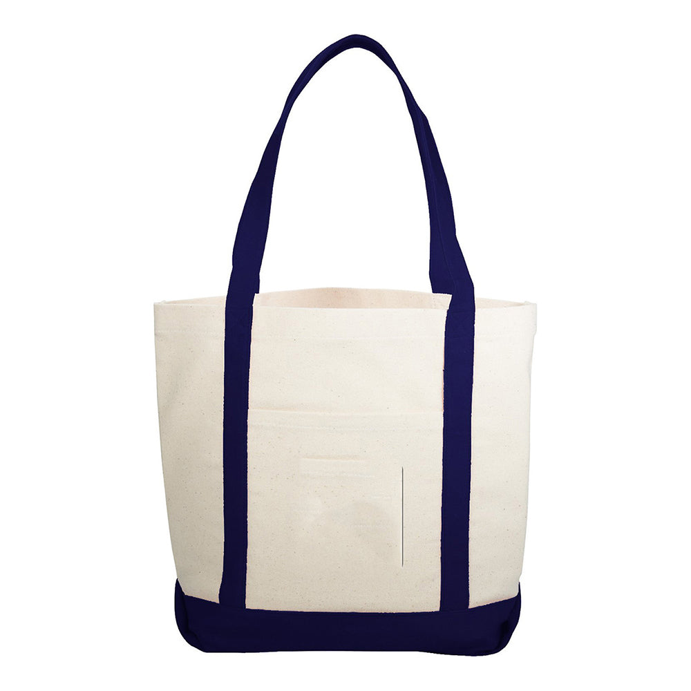 Medium Cotton Canvas Lightweight Daytrip Boat Bag (12.25'' W X 14.75'' H) 10 Oz-Bag-Brand Your Tote-Natural-Navy Blue-Brand Your Tote