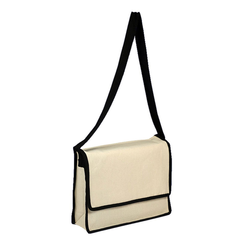 Medium Cotton Canvas Messenger Bag (13'' W X 13'' H) 12 Oz-Bag-Brand Your Tote-Natural-Black-Brand Your Tote