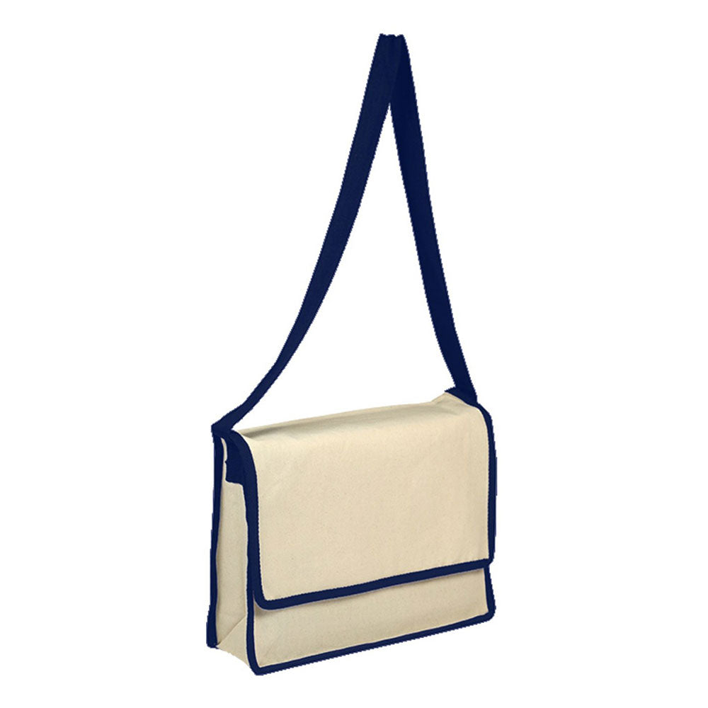 Medium Cotton Canvas Messenger Bag (13'' W X 13'' H) 12 Oz-Bag-Brand Your Tote-Natural-Navy Blue-Brand Your Tote