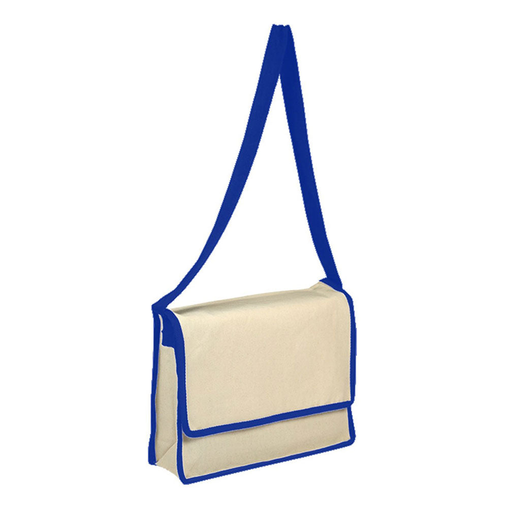 Medium Cotton Canvas Messenger Bag (13'' W X 13'' H) 12 Oz-Bag-Brand Your Tote-Natural-Royal Blue-Brand Your Tote