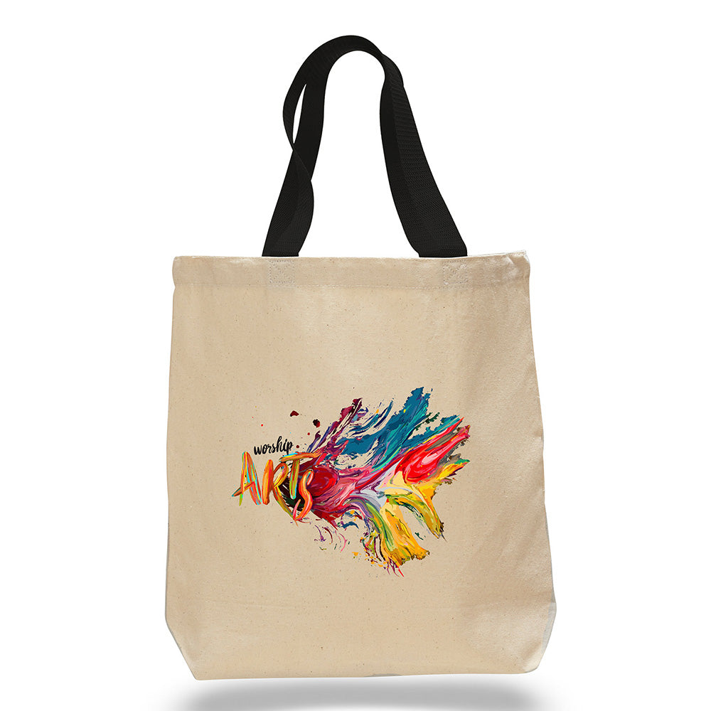 Medium Cotton Canvas Promo Tote Bag (15'' W X 15'' H) 12 Oz-Tote Bag-Brand Your Tote-Natural-Black-Brand Your Tote