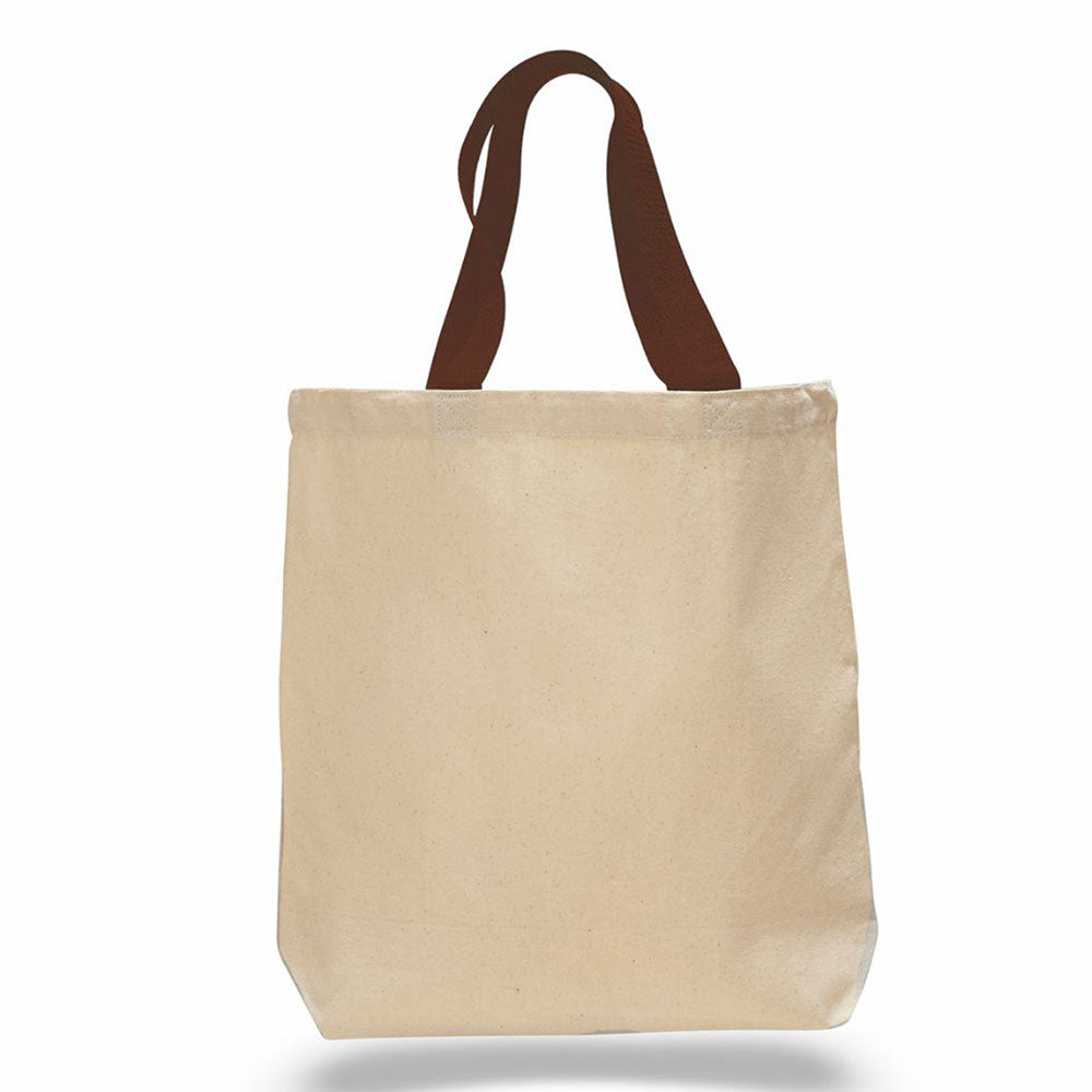 Medium Cotton Canvas Promo Tote Bag (15'' W X 15'' H) 12 Oz-Tote Bag-Brand Your Tote-Natural-Chocolate Brown-Brand Your Tote