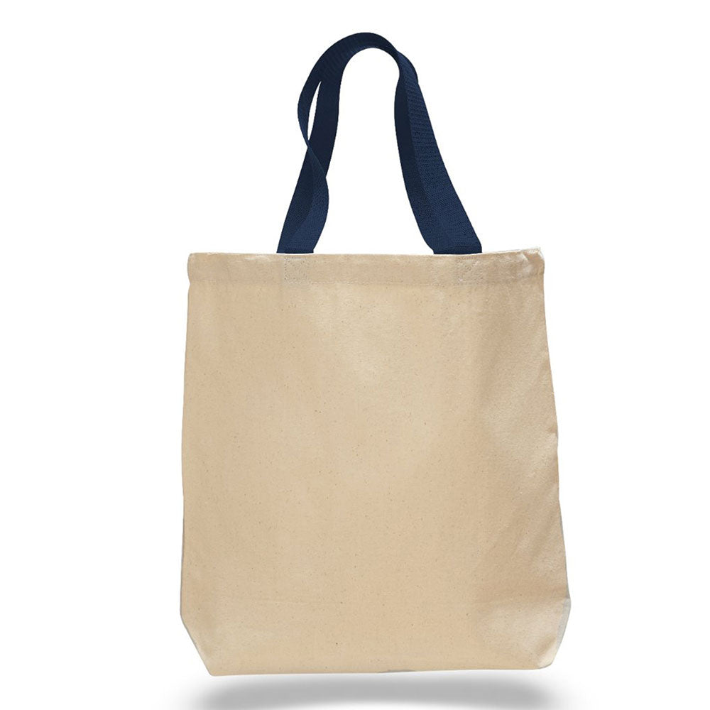 Medium Cotton Canvas Promo Tote Bag (15'' W X 15'' H) 12 Oz-Tote Bag-Brand Your Tote-Natural-Navy Blue-Brand Your Tote