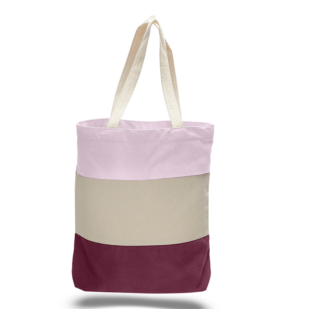 Medium Cotton Canvas Tri Color Bag (15'' W X 15'' H) 12 Oz-Bag-Brand Your Tote-Maroon-Natural-Light Pink-Brand Your Tote