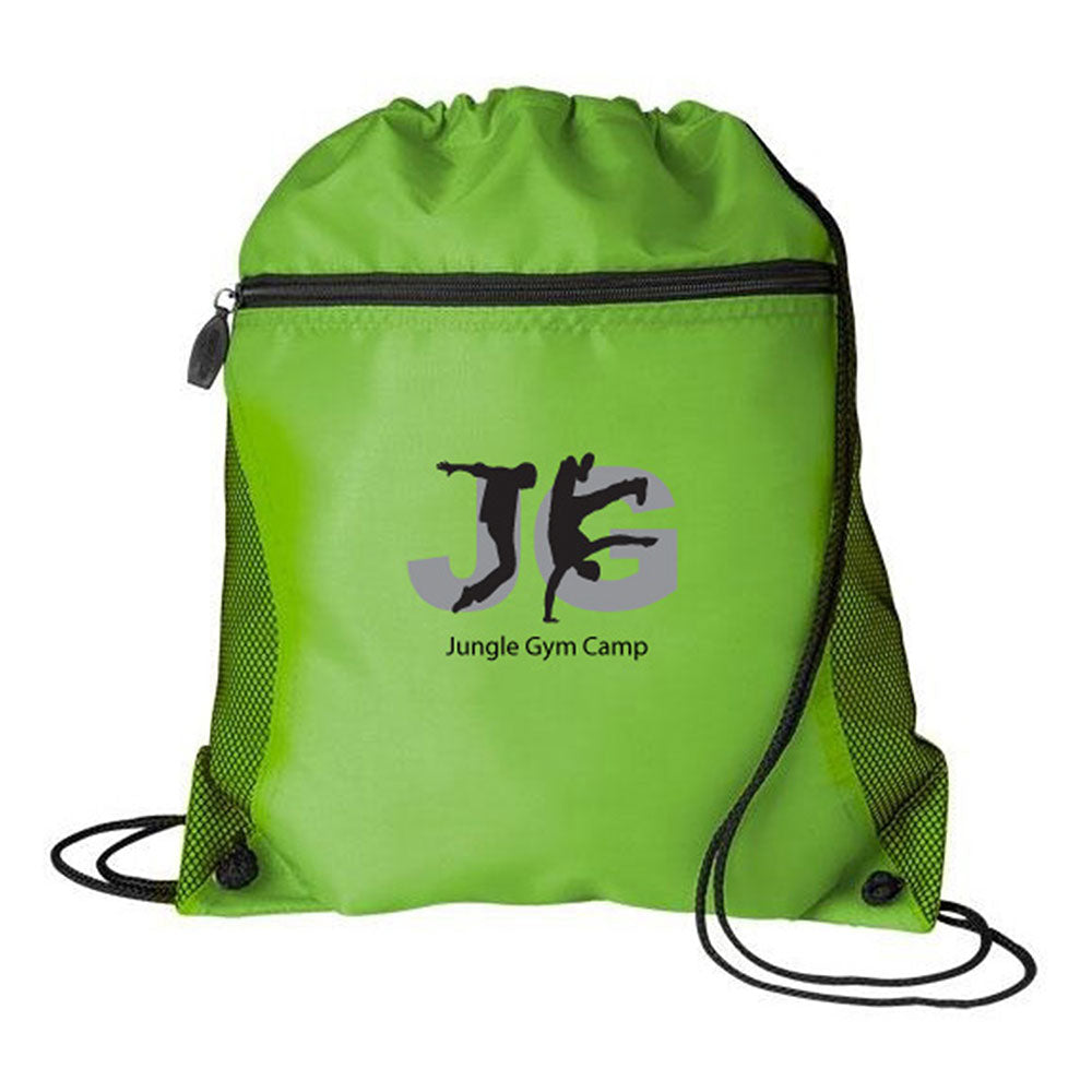 Medium Polyester Mesh Pocket Drawstring / Zippered Backpack (14'' W X 16.5'' H) 210D-Backpack-Brand Your Tote-Brand Your Tote