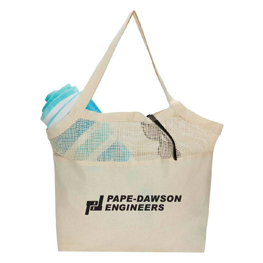 Xl Cotton Canvas Mesh Beach Bag (20'' W X 15'' H) 7 Oz-Bag-Brand Your Tote-Brand Your Tote