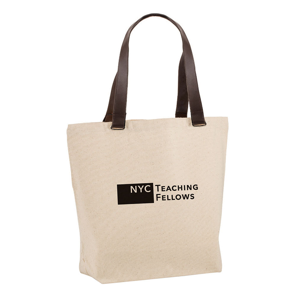 Medium Cotton Canvas Faux Leather Handle Tote Bag (16'' W X 13'' H) 12 Oz-Tote Bag-Brand Your Tote-Brand Your Tote