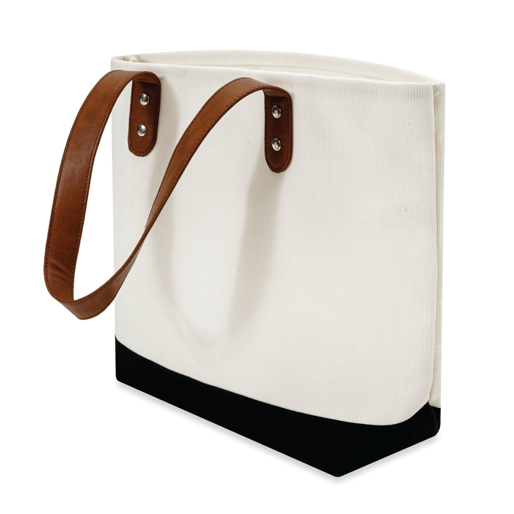 Medium Cotton Canvas Classic Leather Handle Tote Bag (15.75'' W X 12'' H) 18 Oz-Tote Bag-Brand Your Tote-Brand Your Tote