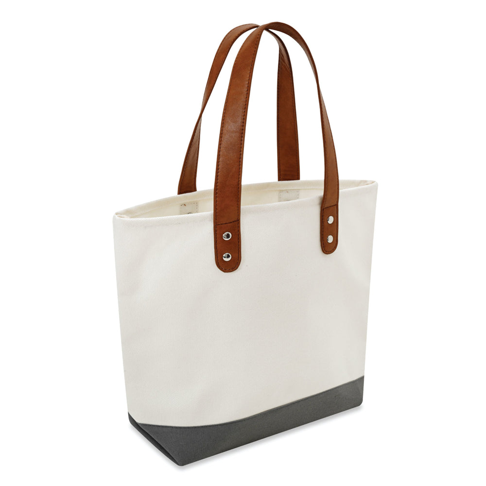Medium Cotton Canvas Classic Leather Handle Tote Bag (15.75'' W X 12'' H) 18 Oz-Tote Bag-Brand Your Tote-Brand Your Tote