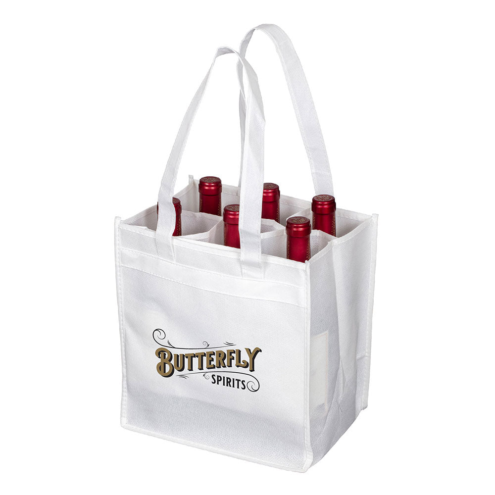 Small Polypropylene 6 Bottle Wine Tote Bag (11'' W X 10'' H) 100 Gsm-Tote Bag-Brand Your Tote-Brand Your Tote