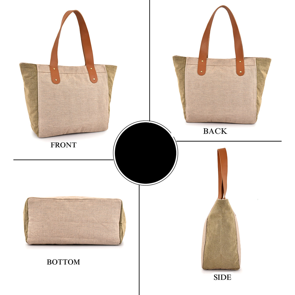 Large Cotton Canvas Tote Bag (21.25'' W X 13.4'' H) 18 Oz Cotton Side Panels/Jute Front&Back-Tote Bag-Brand Your Tote-Brand Your Tote
