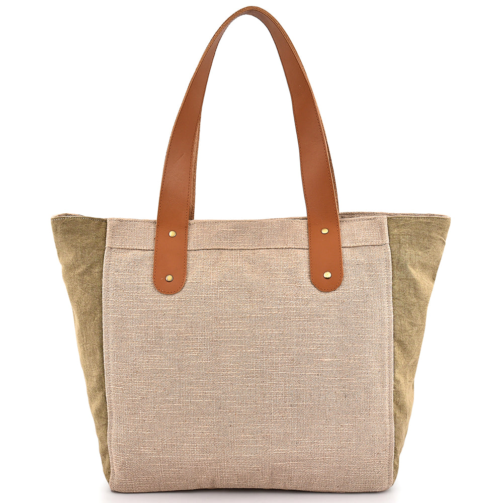 Large Cotton Canvas Tote Bag (21.25'' W X 13.4'' H) 18 Oz Cotton Side Panels/Jute Front&Back-Tote Bag-Brand Your Tote-Brand Your Tote