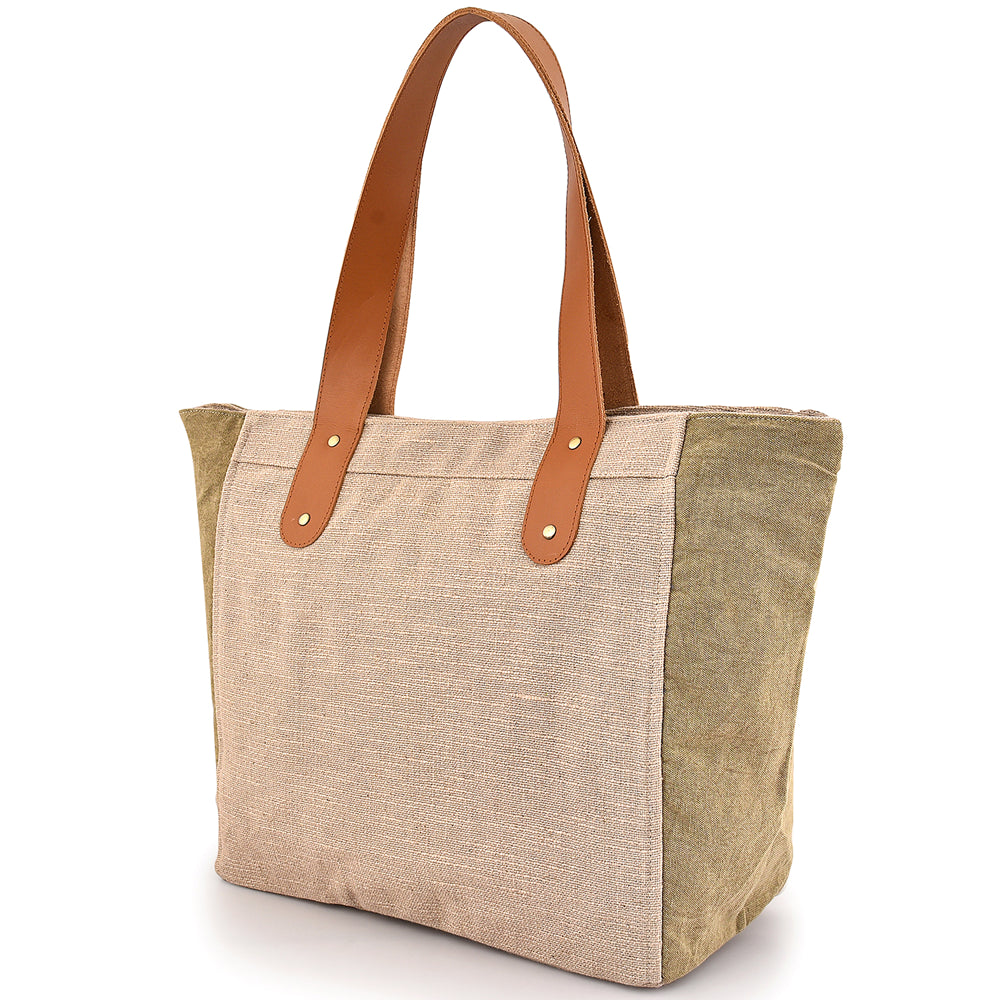 Large Cotton Canvas Tote Bag (21.25'' W X 13.4'' H) 18 Oz Cotton Side Panels/Jute Front&Back-Tote Bag-Brand Your Tote-Brand Your Tote