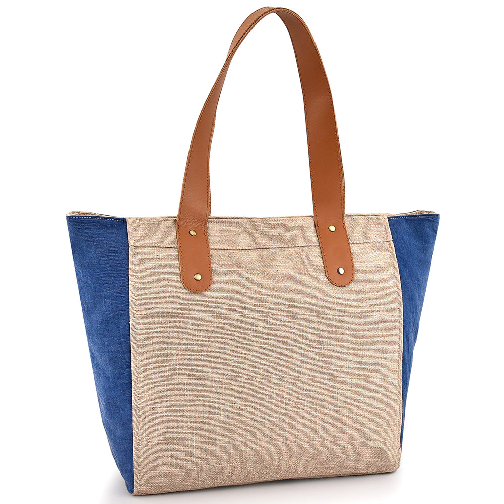 Large Cotton Canvas Tote Bag (21.25'' W X 13.4'' H) 18 Oz Cotton Side Panels/Jute Front&Back-Tote Bag-Brand Your Tote-Brand Your Tote