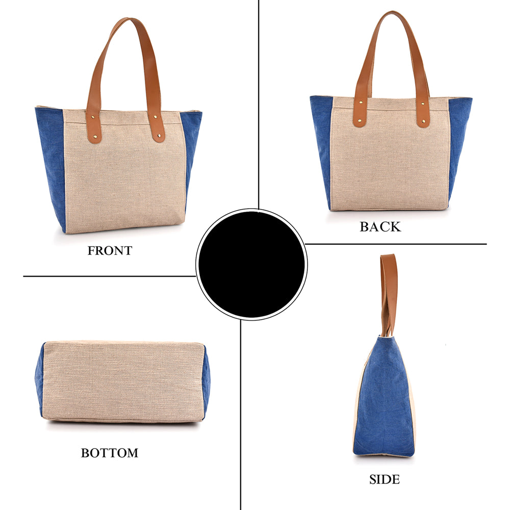Large Cotton Canvas Tote Bag (21.25'' W X 13.4'' H) 18 Oz Cotton Side Panels/Jute Front&Back-Tote Bag-Brand Your Tote-Brand Your Tote