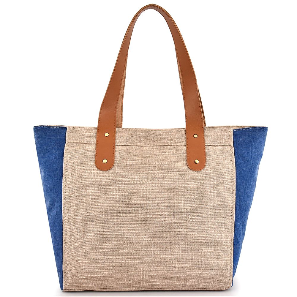 Large Cotton Canvas Tote Bag (21.25'' W X 13.4'' H) 18 Oz Cotton Side Panels/Jute Front&Back-Tote Bag-Brand Your Tote-Brand Your Tote