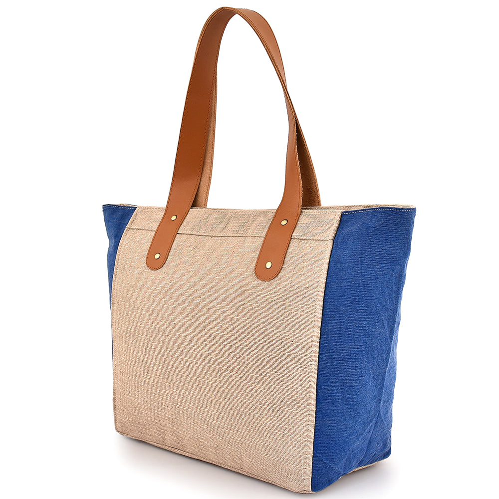 Large Cotton Canvas Tote Bag (21.25'' W X 13.4'' H) 18 Oz Cotton Side Panels/Jute Front&Back-Tote Bag-Brand Your Tote-Brand Your Tote