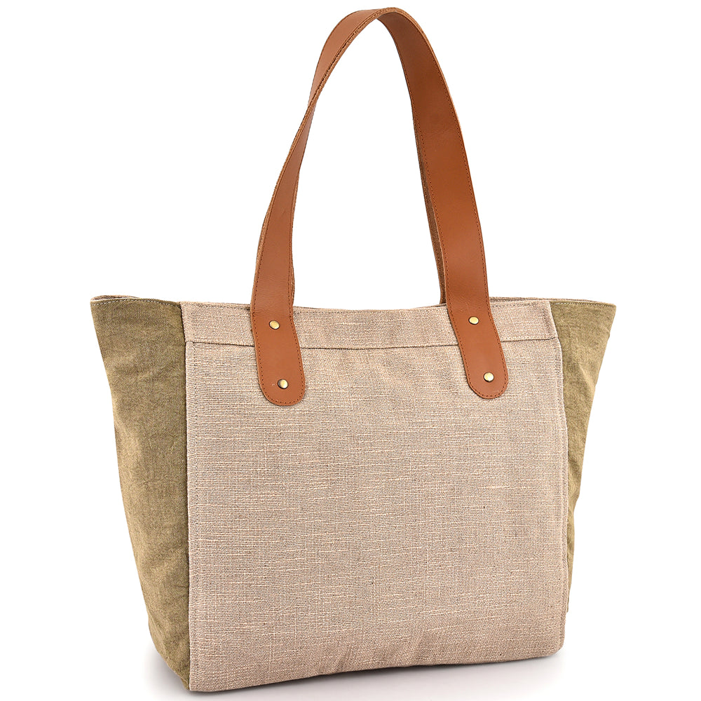 Large Cotton Canvas Tote Bag (21.25'' W X 13.4'' H) 18 Oz Cotton Side Panels/Jute Front&Back-Tote Bag-Brand Your Tote-Brand Your Tote