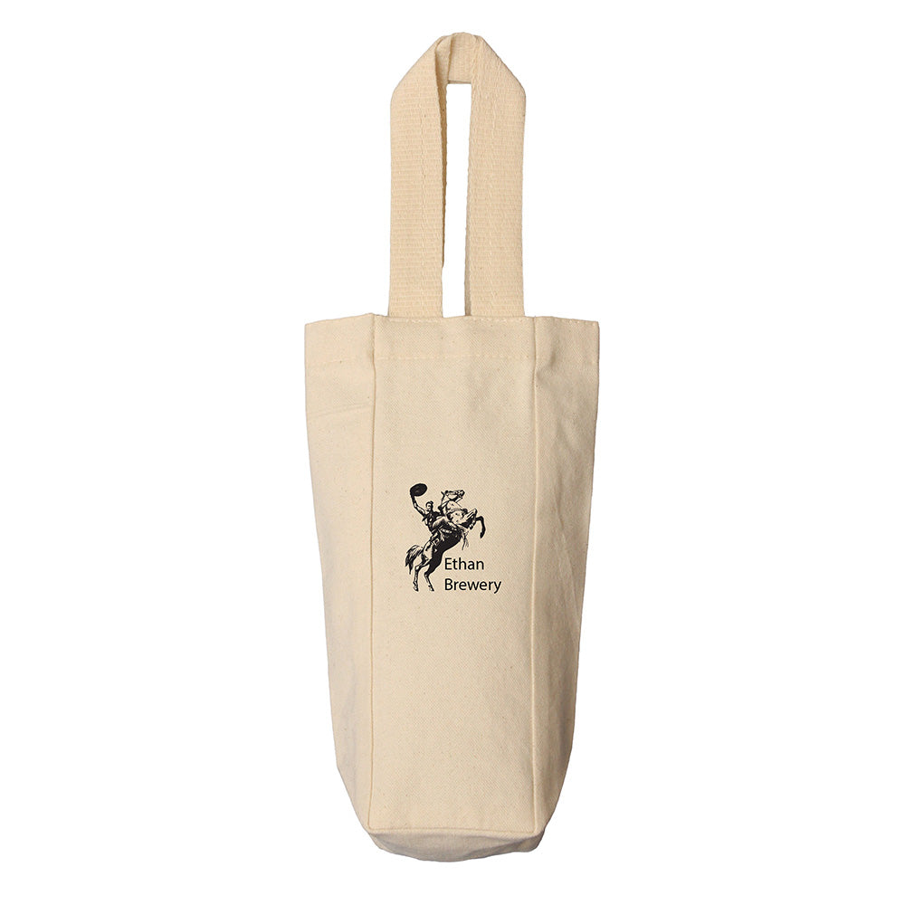 Small Cotton Canvas Single Bottle Wine Tote Bag (3'' W X 10.5'' H) 12 Oz-Tote Bag-Brand Your Tote-Brand Your Tote
