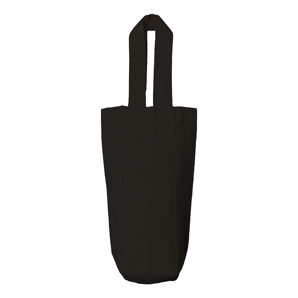 Small Cotton Canvas Single Bottle Wine Tote Bag (3'' W X 10.5'' H) 12 Oz-Tote Bag-Brand Your Tote-Black-Brand Your Tote
