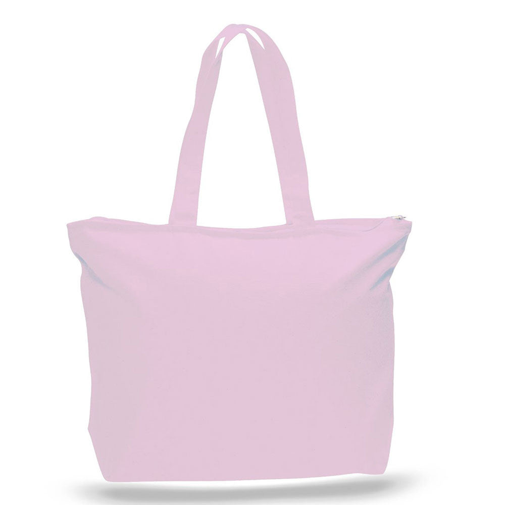 Xl Cotton Canvas Zippered Tote Bag (20'' W X 15'' H) 12 Oz-Tote Bag-Brand Your Tote-Light Pink-Brand Your Tote