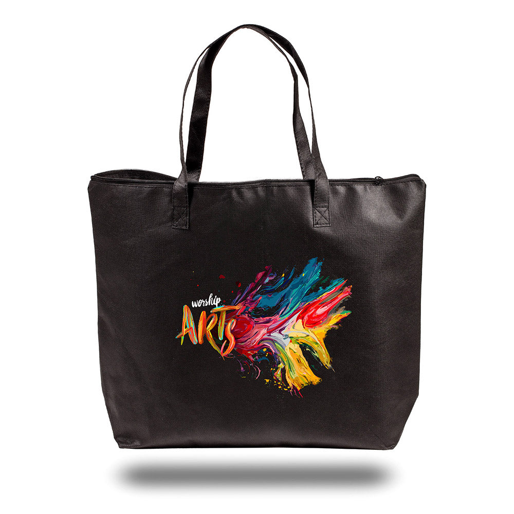 Xl Polypropylene Zippered Tote Bag (20'' W X 15'' H) 100 Gsm-Tote Bag-Brand Your Tote-Black-Brand Your Tote
